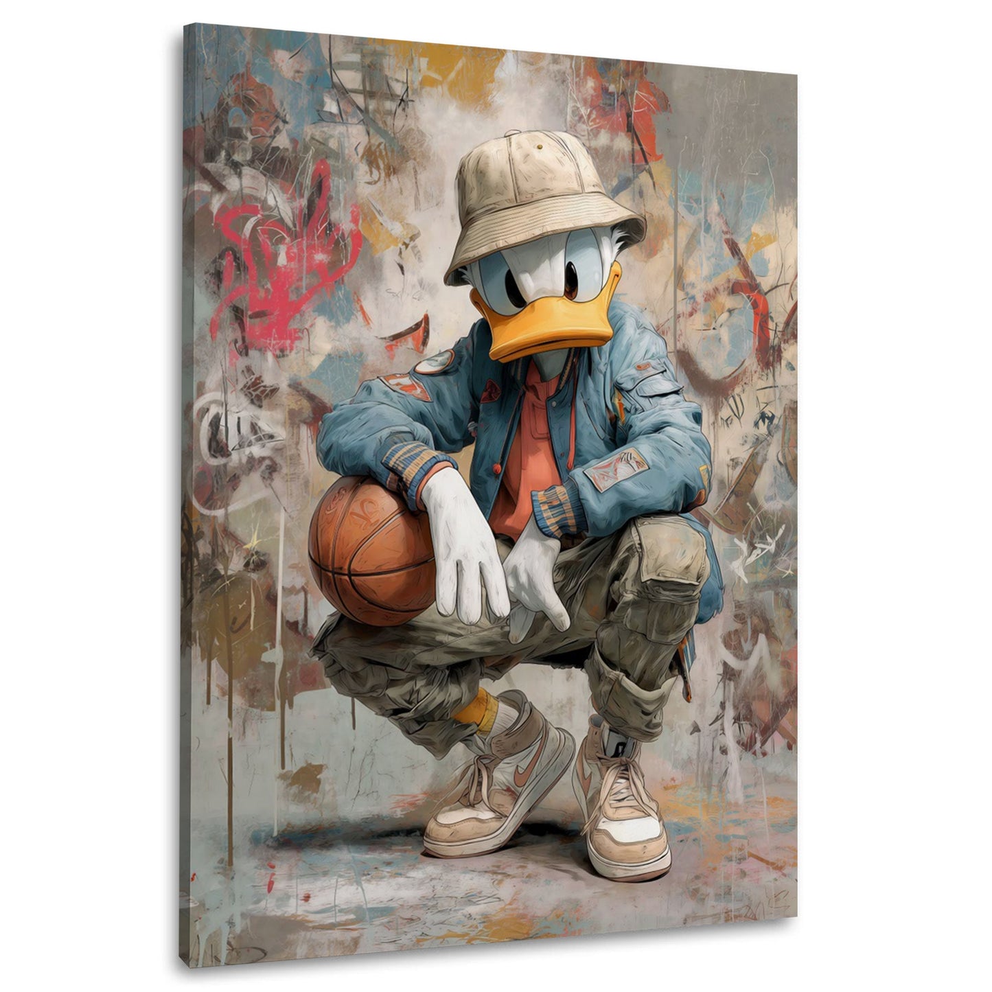 Pop Art Duck mit Basketball im Street Art Style Wandbild