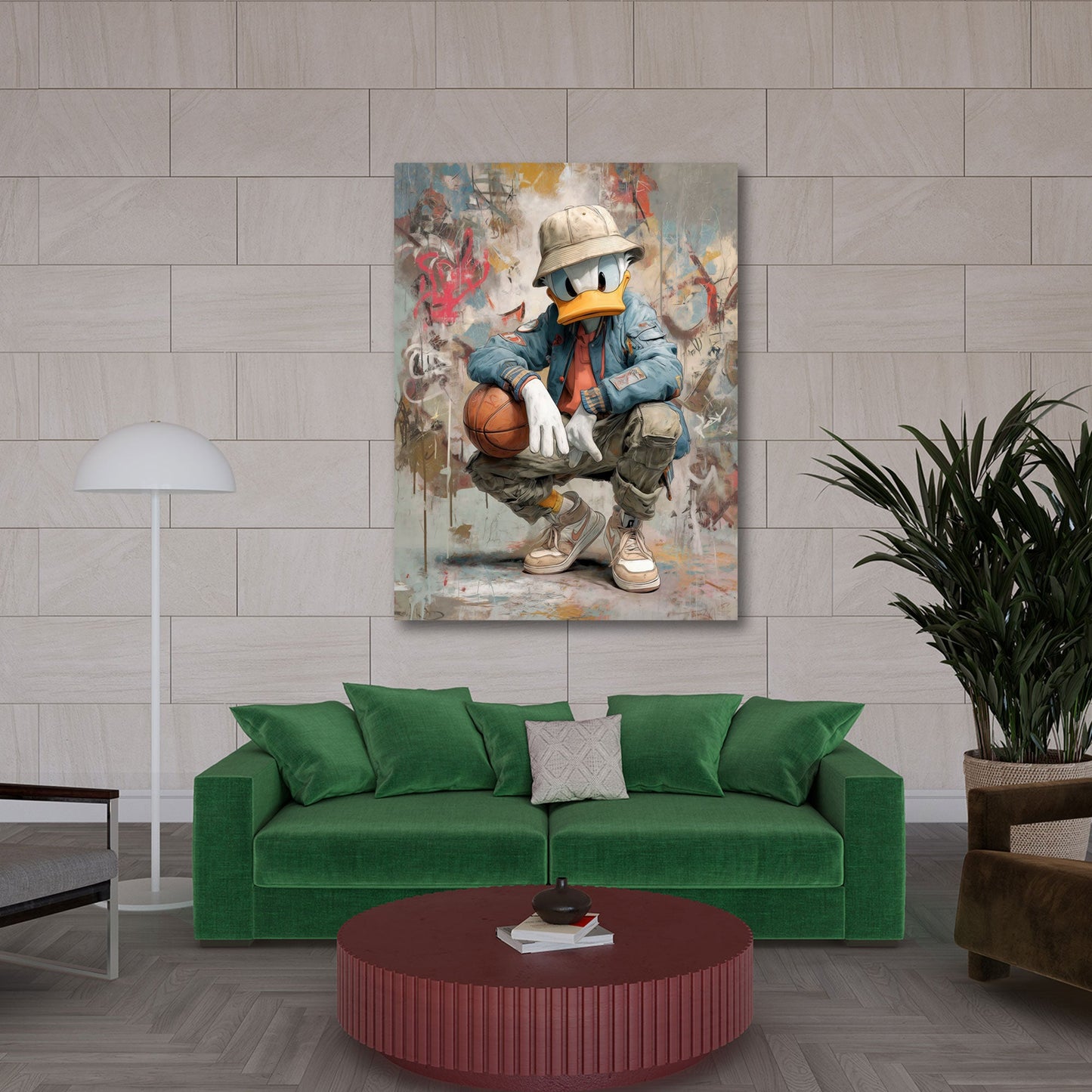 Pop Art Duck mit Basketball im Street Art Style Wandbild