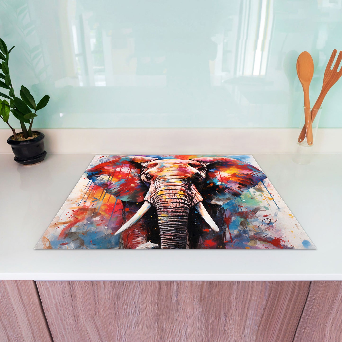 Pop Art Elefant Abstract Herdabdeckplatte Induktionsschutz für Ceranfeld & Küche Deko