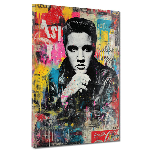 Pop Art Elvis Lederjacke Porträt Retro Wandbild