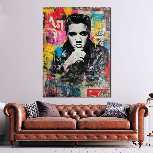 Pop Art Elvis Lederjacke Porträt Retro Wandbild
