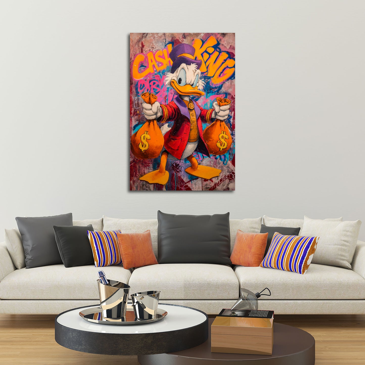 Pop Art Ente Geldsäcke Dollar Cash King Comic Wandbild