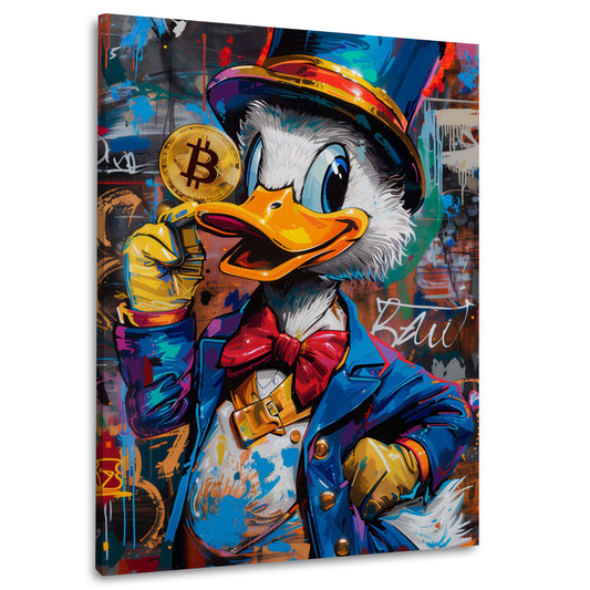 Pop Art Ente in Reichtum mit Bitcoin Geld Business Wandbild