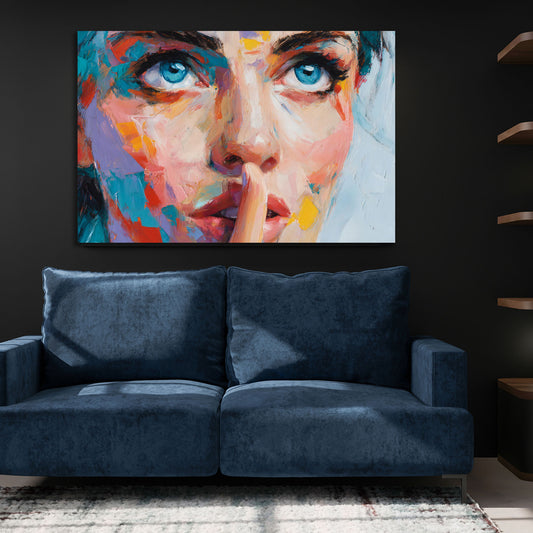Pop Art Frauen Porträt blauäugiges Gesicht modern Wandbild