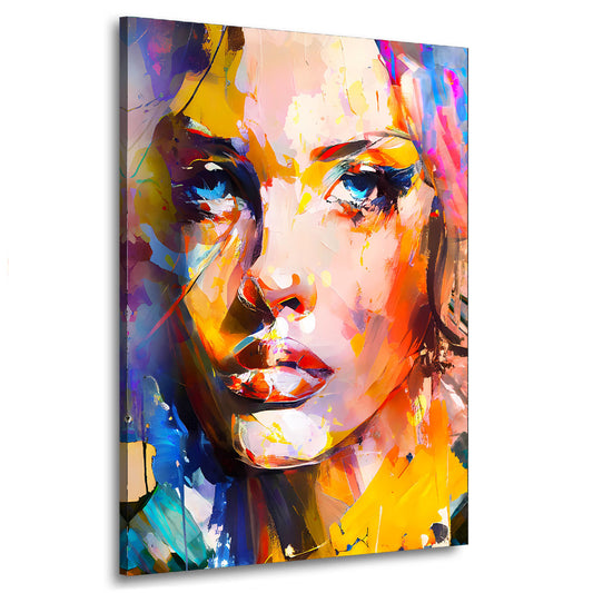 Pop Art Frauengesicht bunt Ausdrucksstark Wandbild