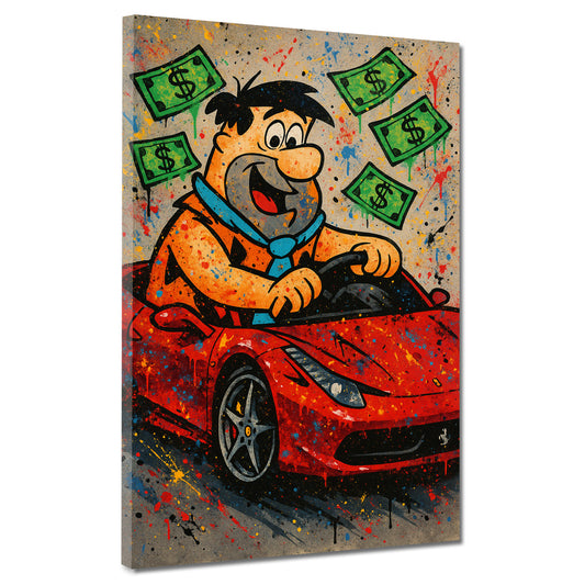 Pop Art Fred Comicfigur im Ferrari Erfolg Wandbild