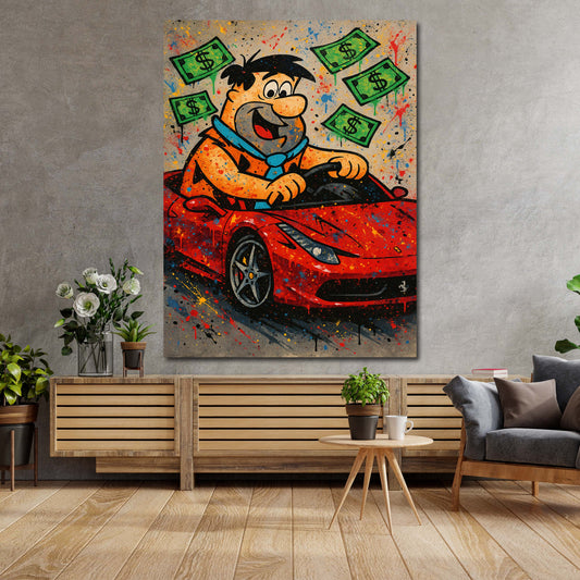 Pop Art Fred Comicfigur im Ferrari Erfolg Wandbild