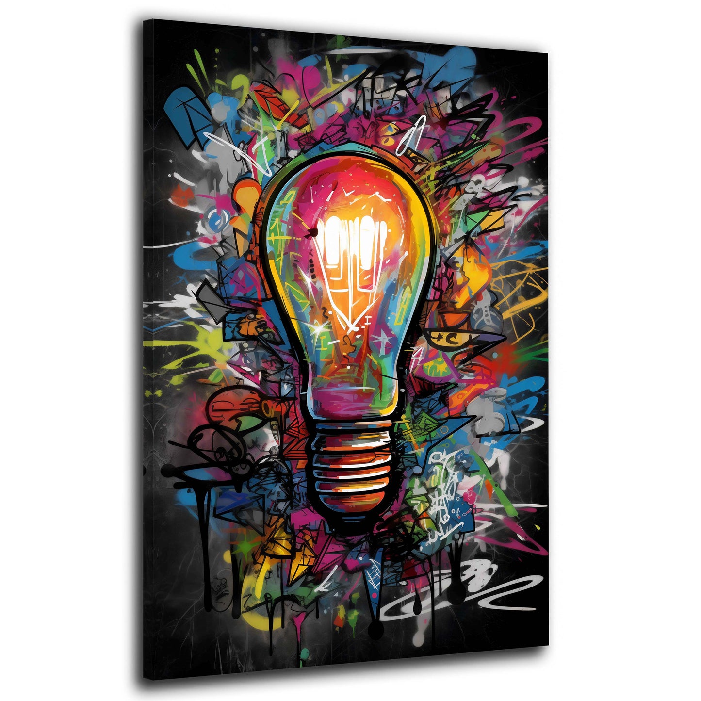 Pop Art Glühbirne in bunter Street Art Graffiti Wandbild