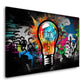 Pop Art Glühbirne in bunter Street Art und Graffiti Wandbild