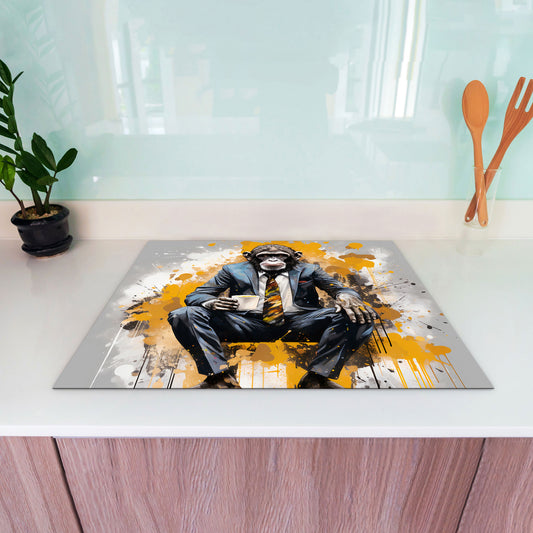Pop Art Gorilla im Anzug Herdabdeckplatte Induktionsschutz für Ceranfeld & Küche Deko