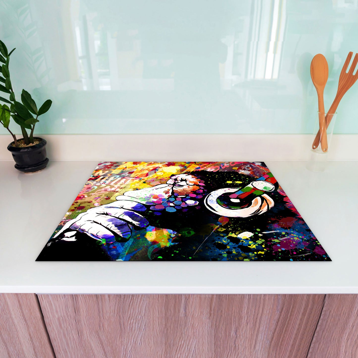 Pop Art Monkey Herdabdeckplatte Induktionsschutz für Ceranfeld & Küche Deko