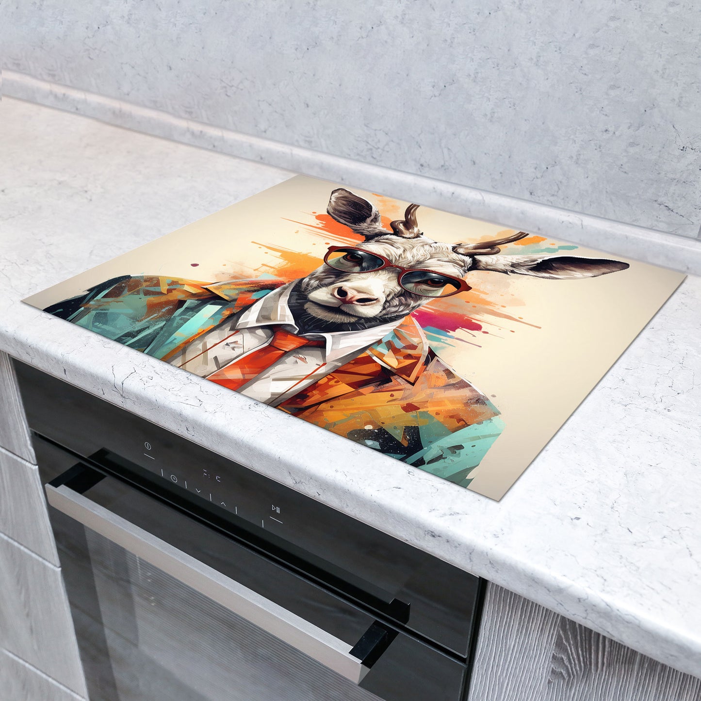 Pop Art Hirsch Herdabdeckplatte Induktionsschutz für Ceranfeld & Küche Deko