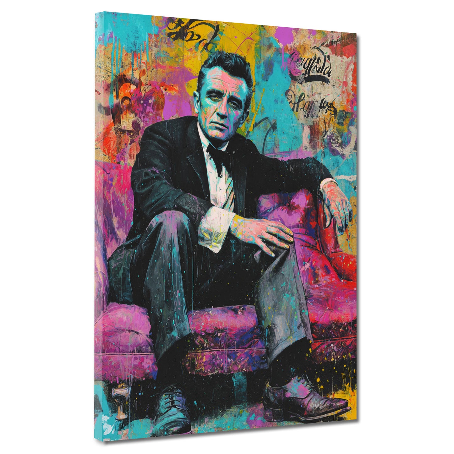 Pop Art Johnny Porträt auf violettem Sofa Wandbild