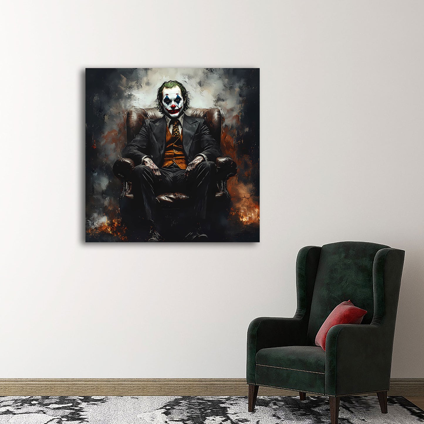 Pop Art Joker im Anzug düsterer Hintergrund Wandbild