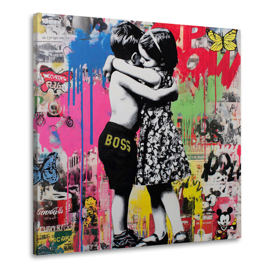 Pop Art Kinder Umarmung Liebe Collage Graffiti Wandbild
