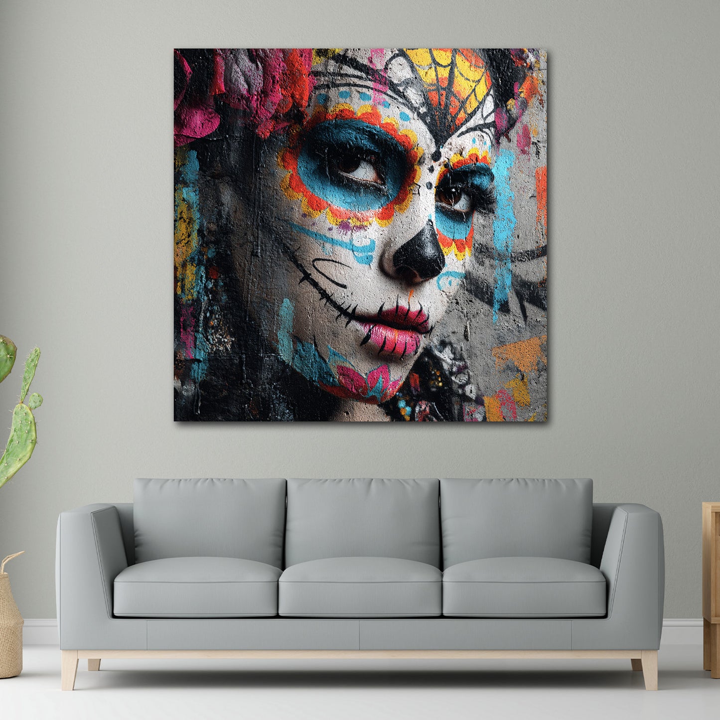 Pop Art La Catrina Frauengesicht buntes Porträt Wandbild