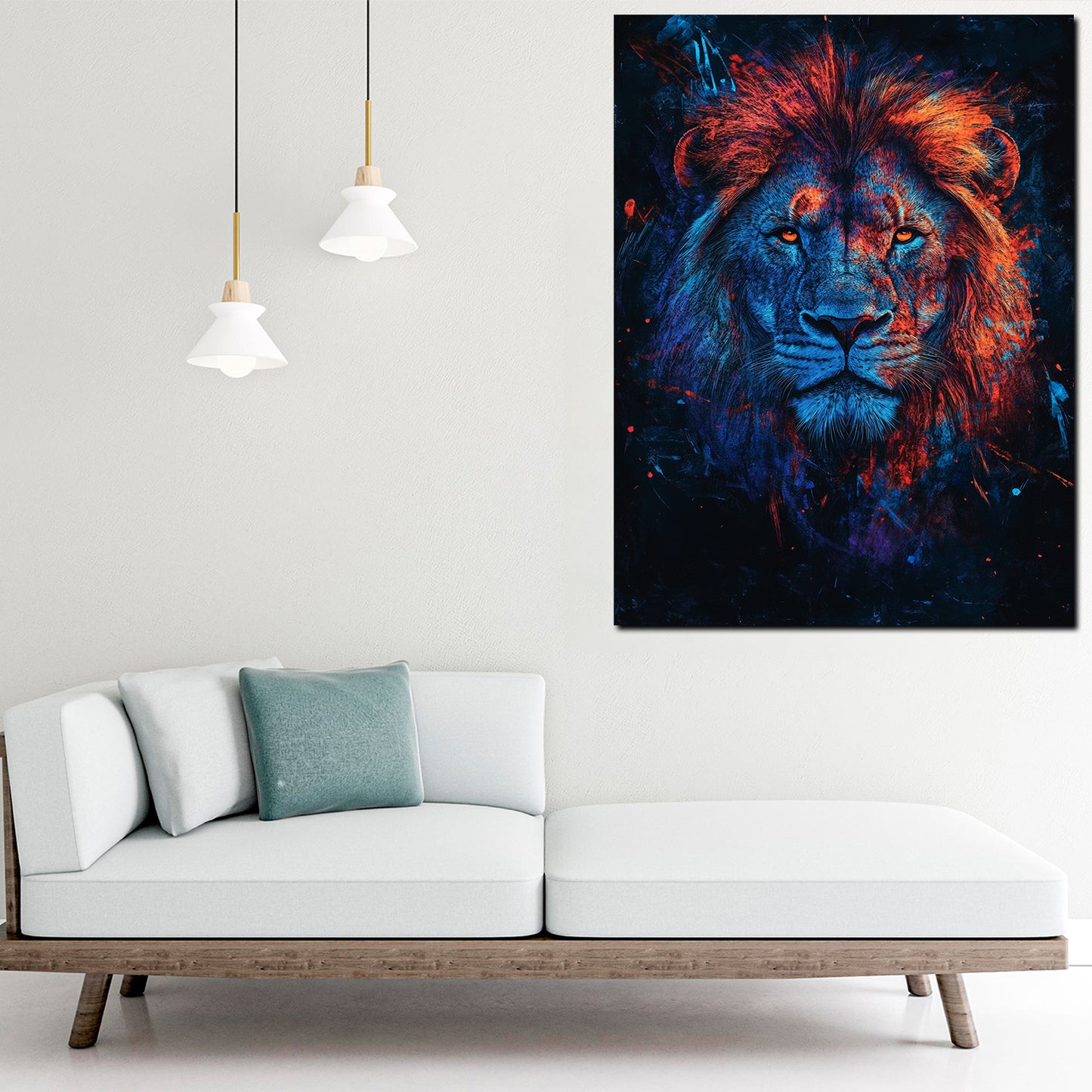 Pop Art Löwe Porträt Feuer Farben Wandbild