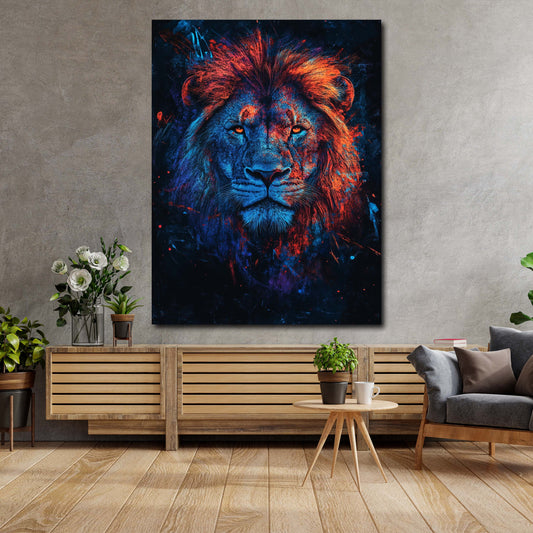 Pop Art Löwe Porträt Feuer Farben Wandbild