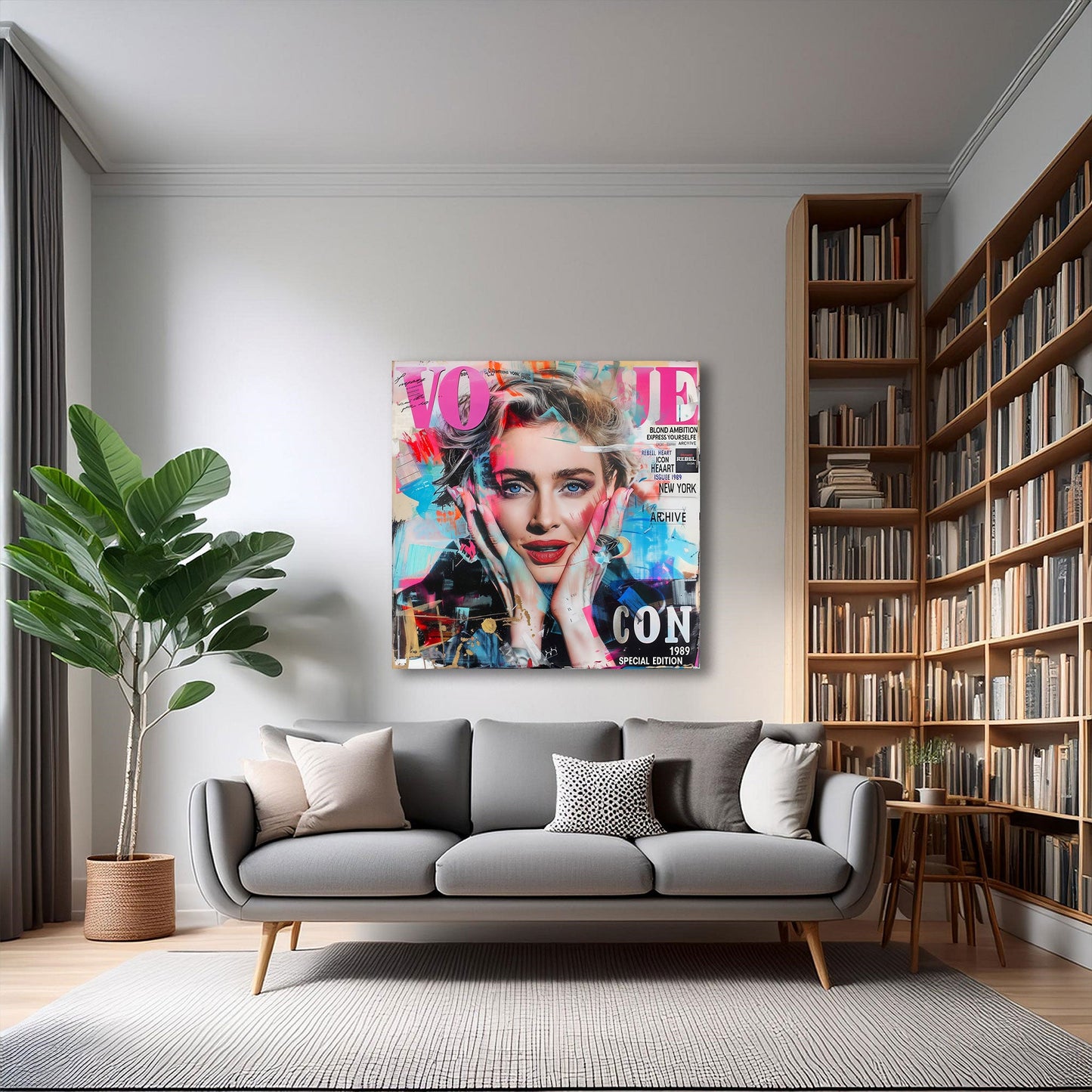 Pop Art Madonna Magazin-Stil Porträt mit leuchtenden Farben Wandbild