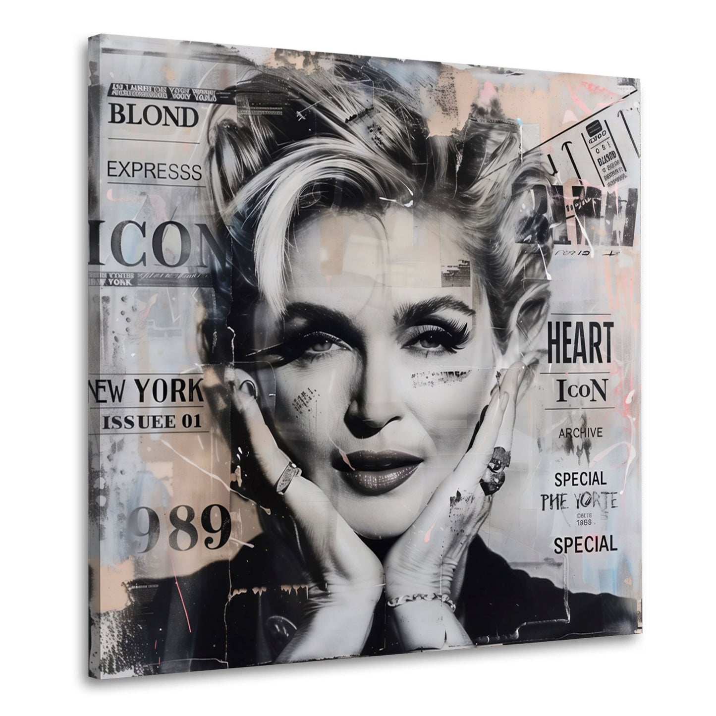 Pop Art Madonna Porträt in schwarz-weiß mit Typografie Wandbild