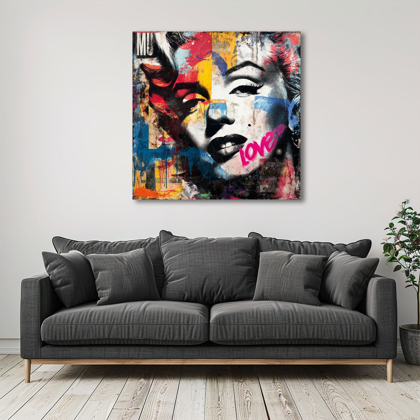 Pop Art Marilyn Porträt in schwarz-weiß mit Farbakzenten Wandbild