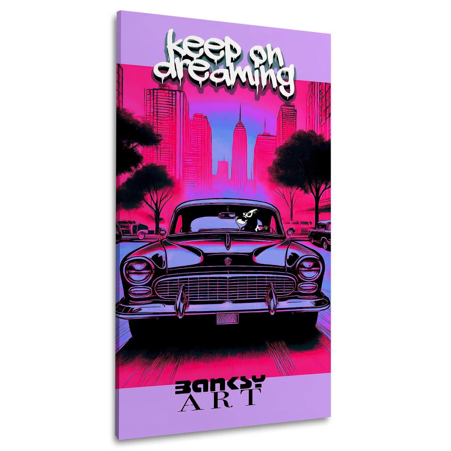 Pop Art Ratte am Steuer im Retroauto BANKSY-ART Wandbild