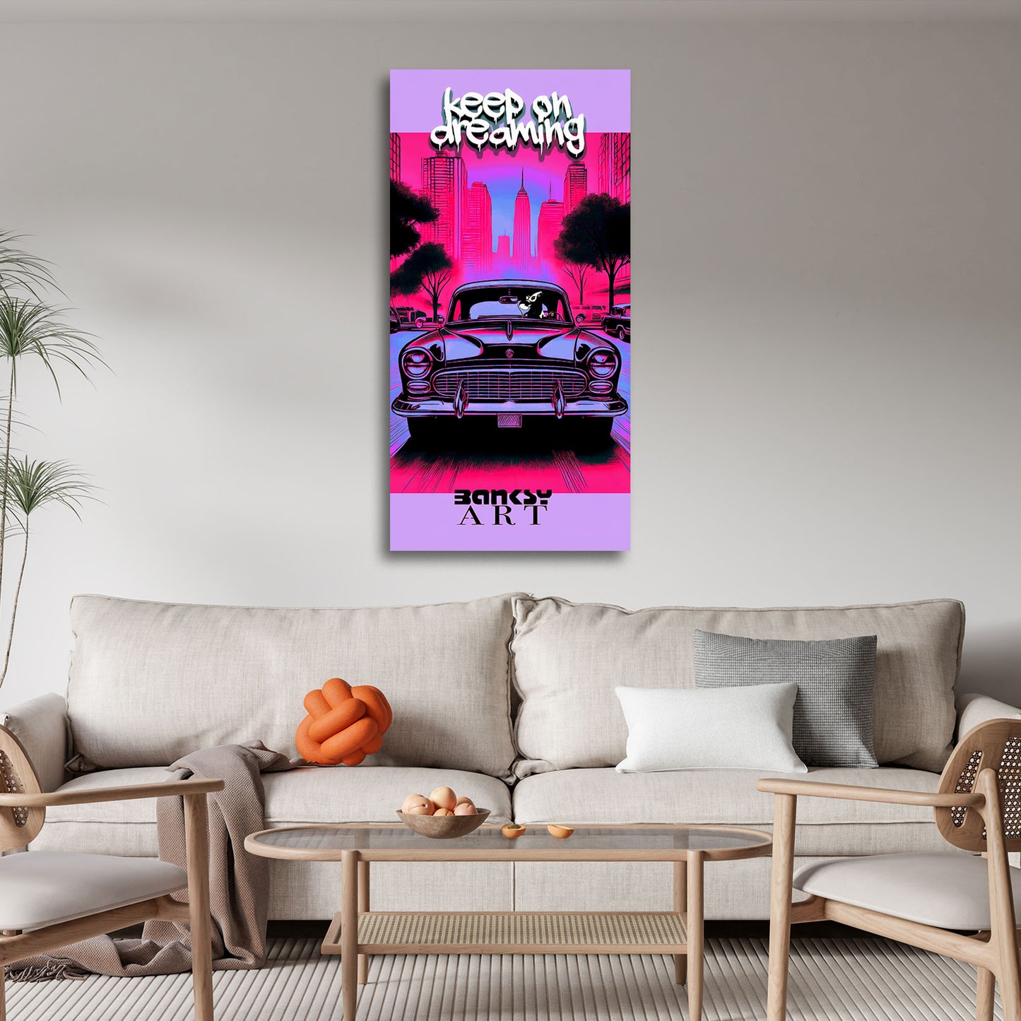 Pop Art Ratte am Steuer im Retroauto BANKSY-ART Wandbild