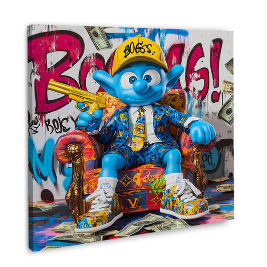 Pop Art Smurf Comic Boss Geld und Erfolg Wandbild