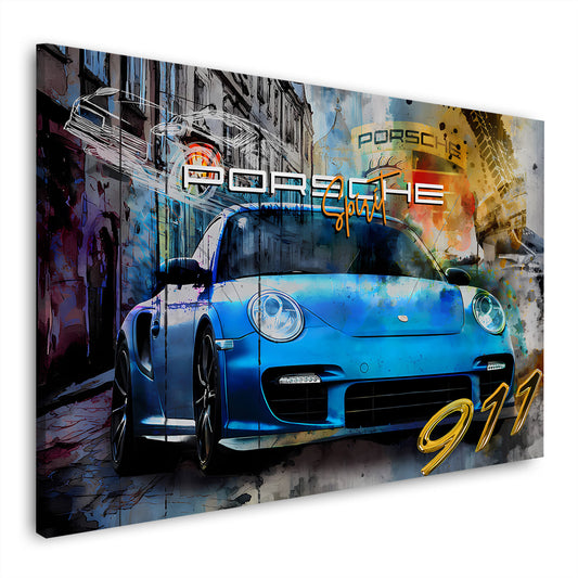 Porsche 911 blau Pop Art Sportwagen Wandbild