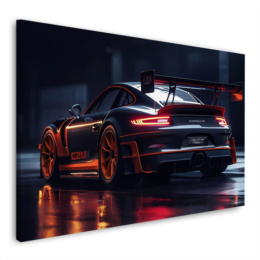 Porsche GT Sportwagen Nachtlicht Rennstil Wandbild