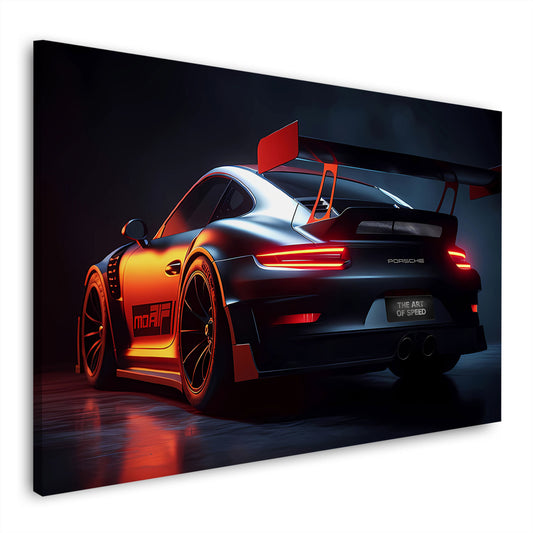 Porsche Sportwagen Heckansicht Nachtlicht Dynamik Wandbild