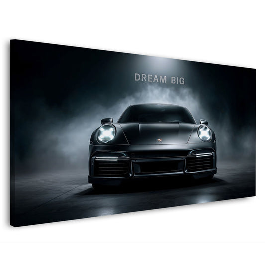 Porsche Sportwagen in Frontansicht Dream Big Motivation Wandbild