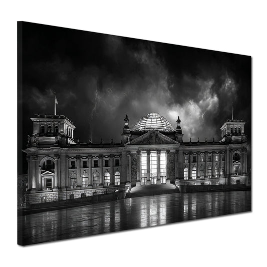Reichstagsgebäude Berlin schwarz weiß Nachtaufnahme Wandbild