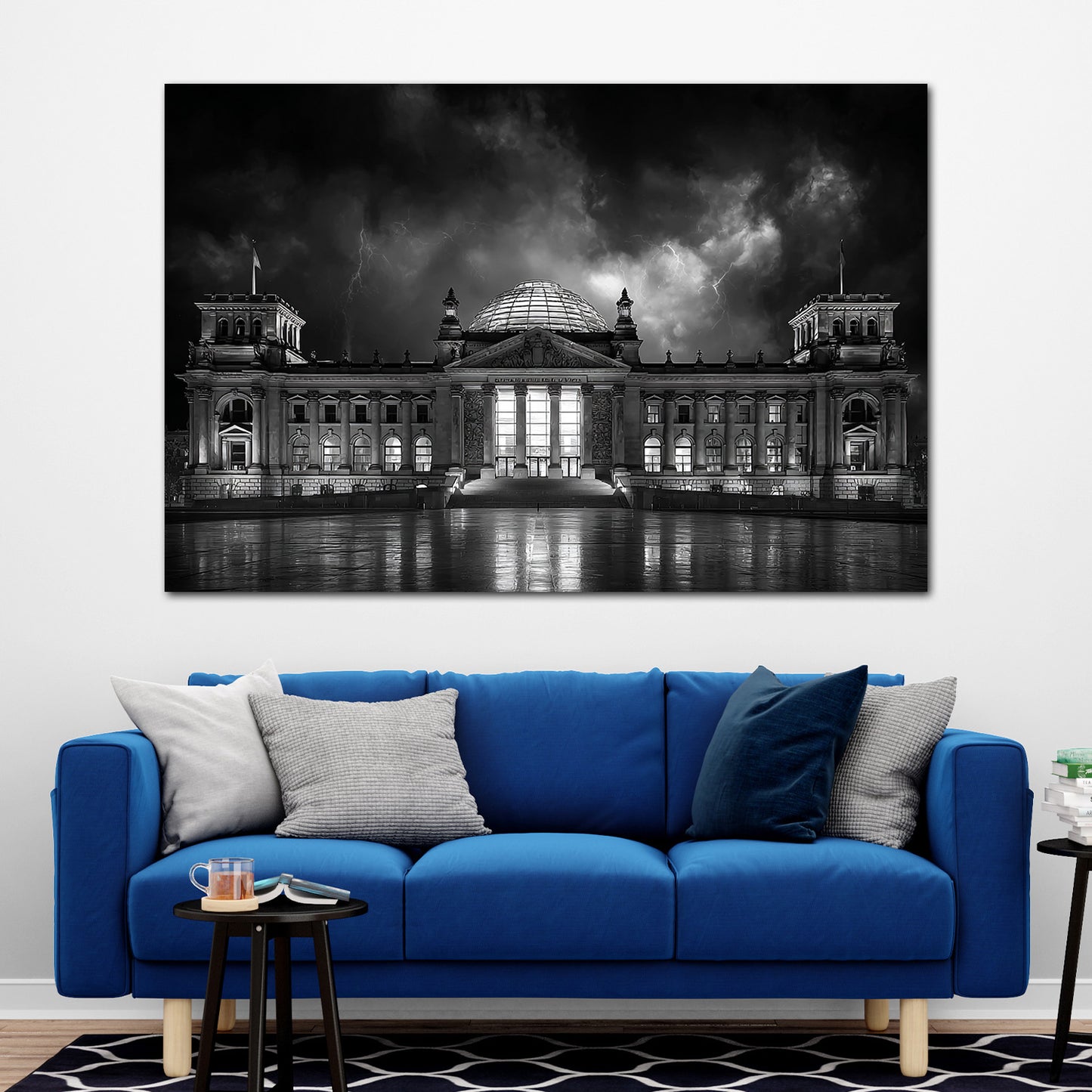 Reichstagsgebäude Berlin schwarz weiß Nachtaufnahme Wandbild