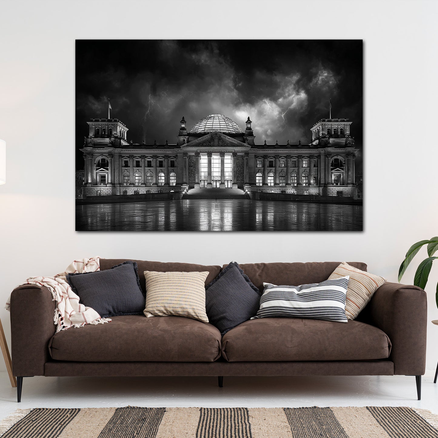 Reichstagsgebäude Berlin schwarz weiß Nachtaufnahme Wandbild