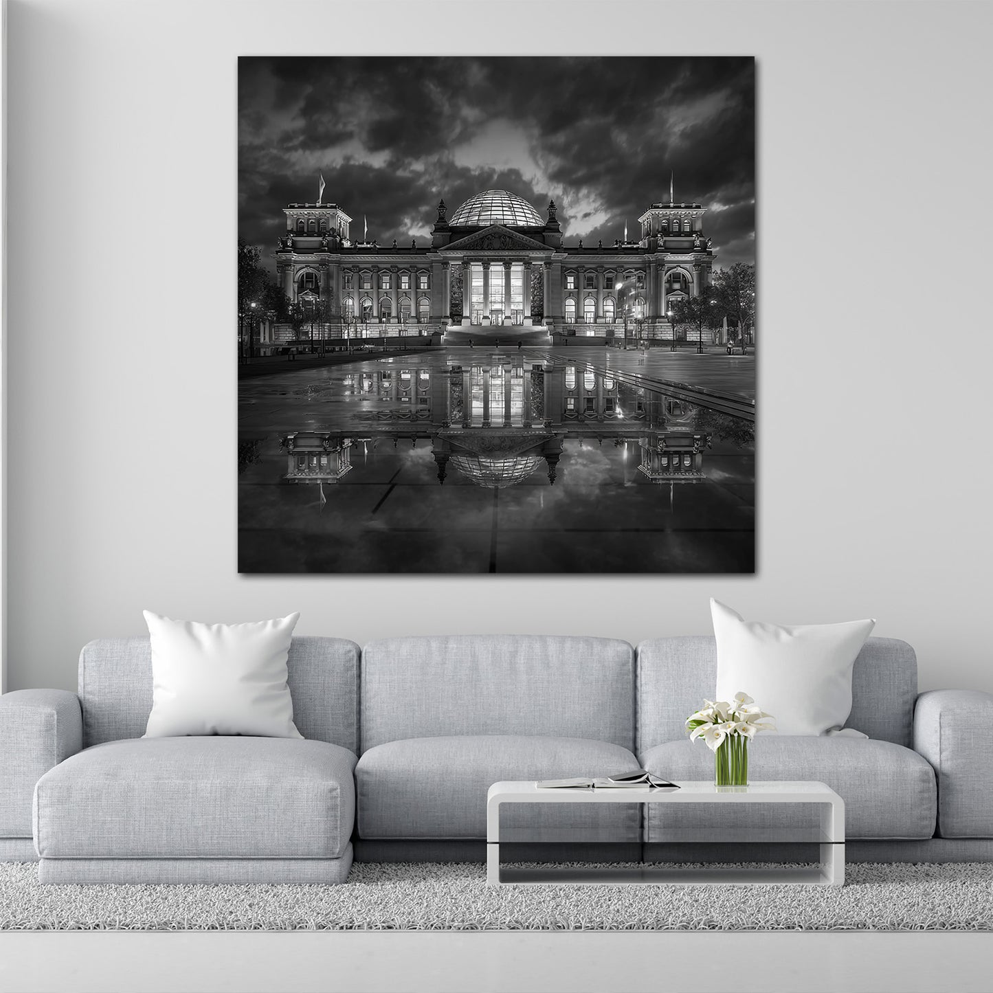 Reichstagsgebäude Berlin Schwarz Weiß Spiegelung Architektur Wandbild