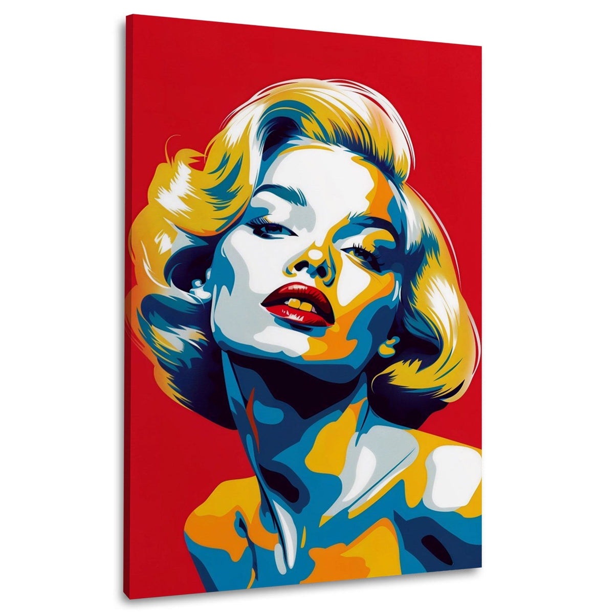 Retro Pop Art Frauenporträt mit Locken in Rot Wandbild im Hochformat