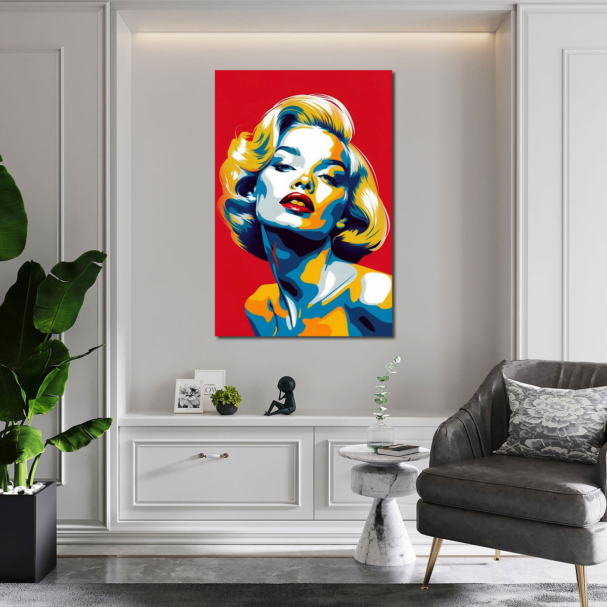 Pop Art Wandbild im Hochformat an einer Wohnraumwand