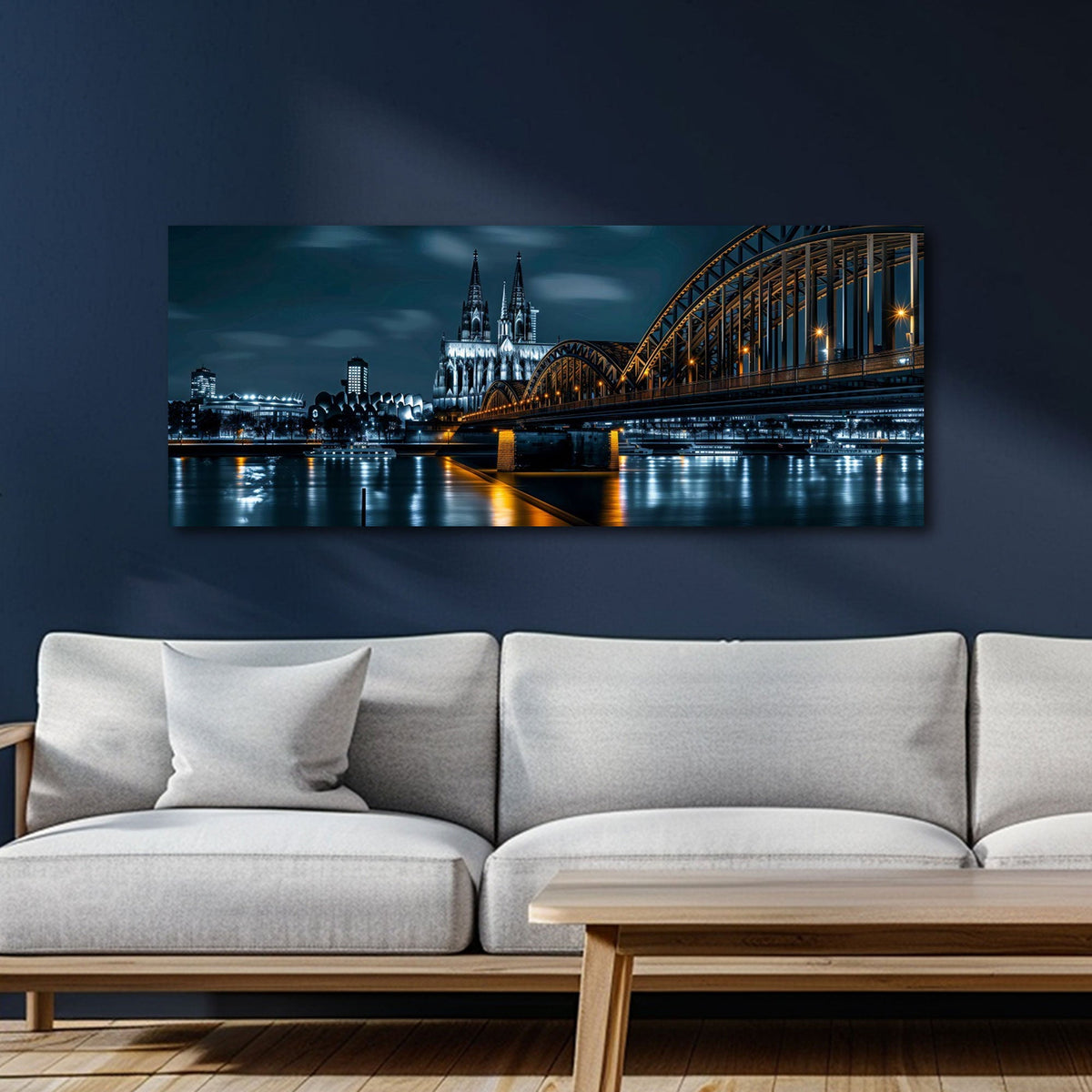 Rheinufer in Köln mit Dom und goldener Brücke Wandbild