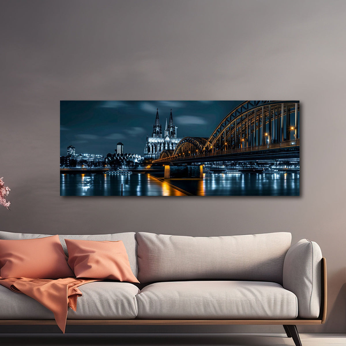 Rheinufer in Köln mit Dom und goldener Brücke Wandbild