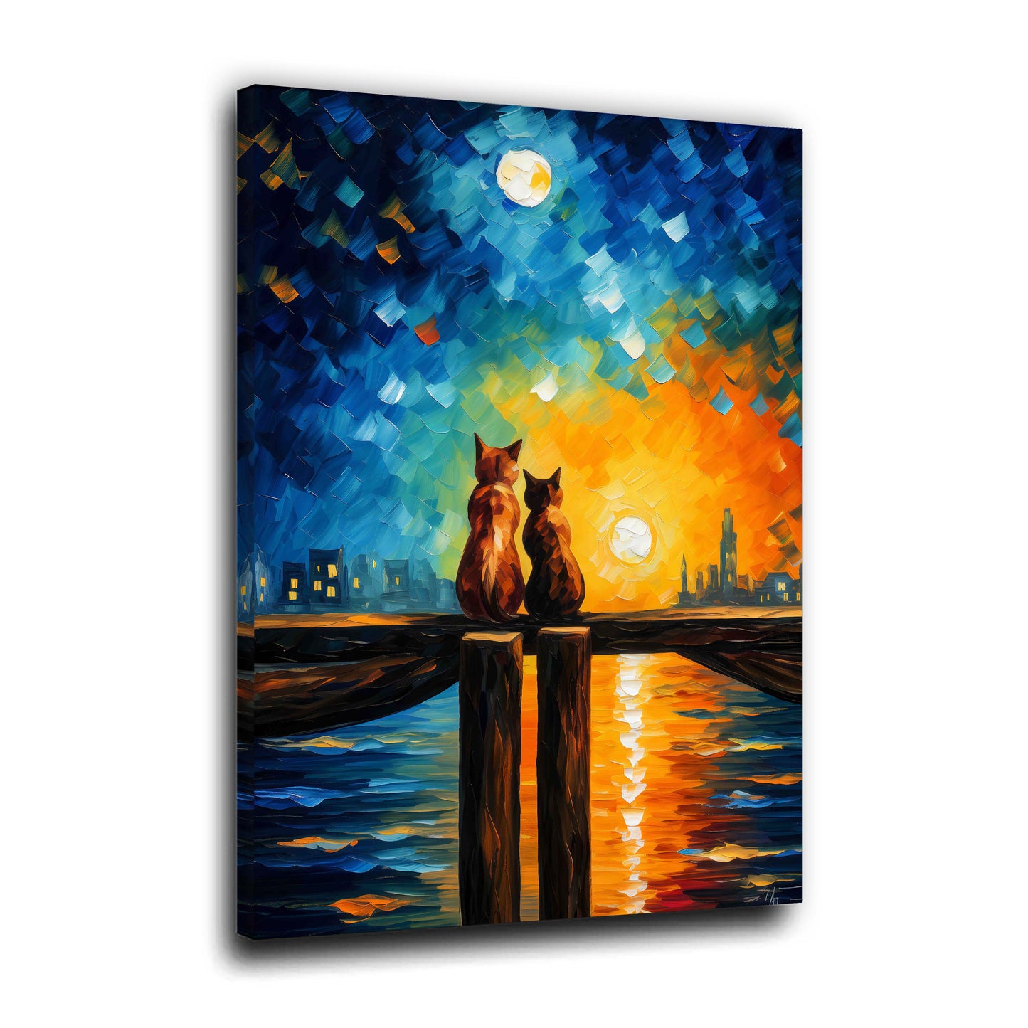 Romantische Katzen Sonnenuntergang Stadtmeer Wandbild