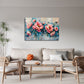 Blumen Wandbild mit rosa Pfingstrosen über einem Sofa im Wohnraum