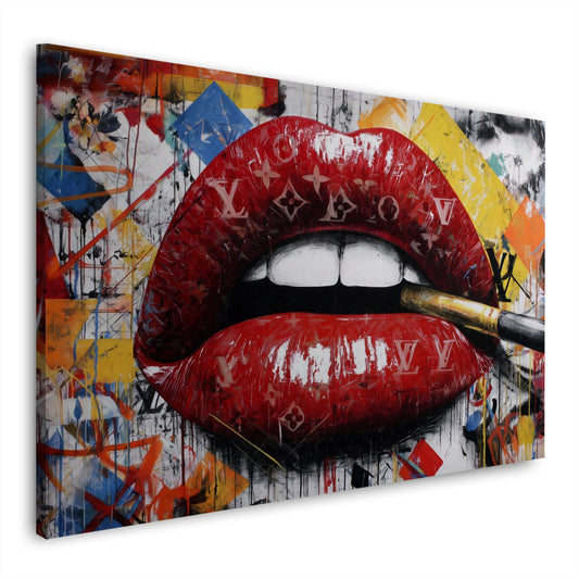 Rote Lippen mit Luxus Design Pop Art Wandbild