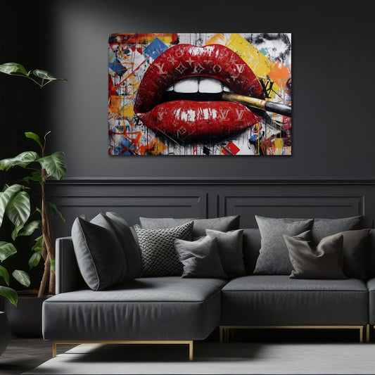 Rote Lippen mit Luxus Design Pop Art Wandbild