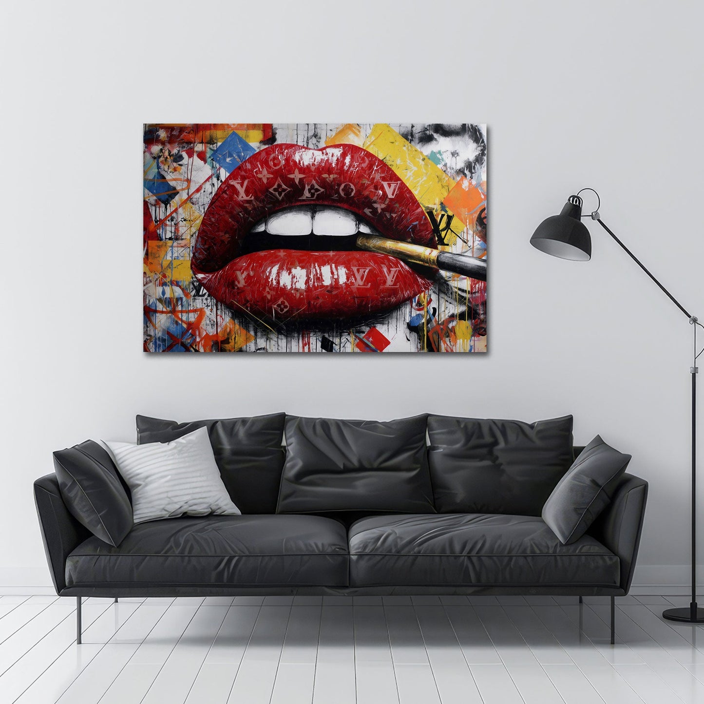Rote Lippen mit Luxus Design Pop Art Wandbild