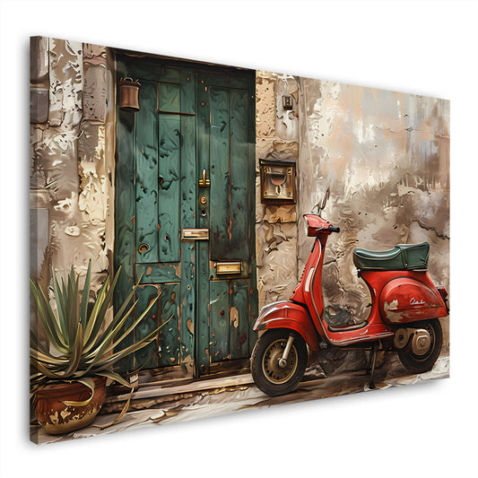 Rote Vespa Vintage Tür mediterrane Gasse Wandbild