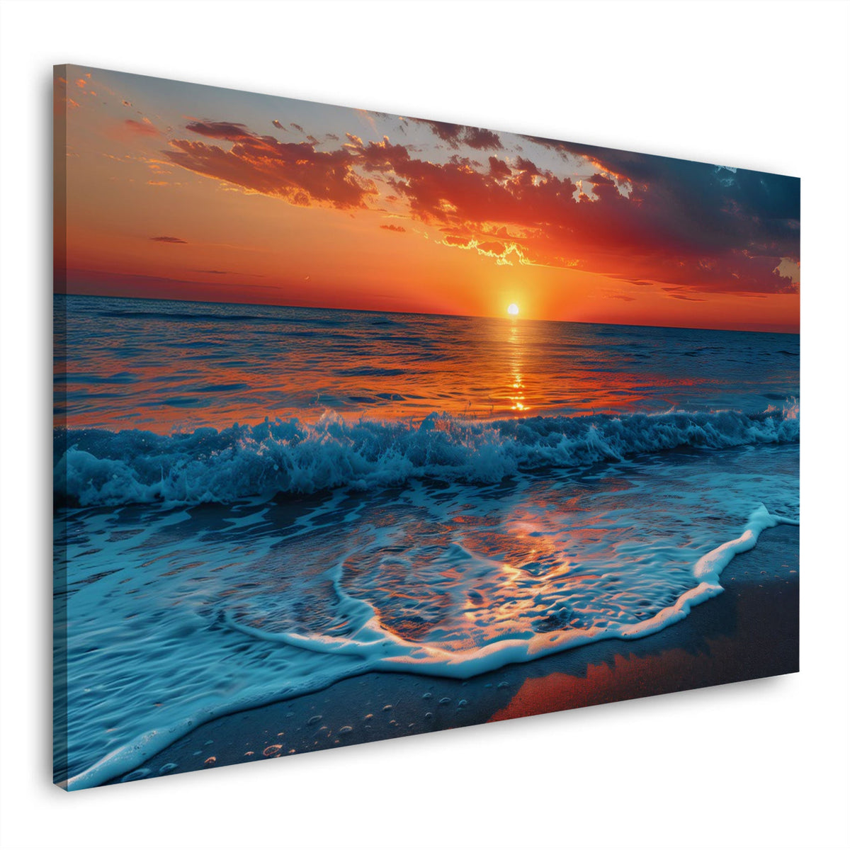 Roter Abendhimmel über dem Meer Wandbild im Querformat