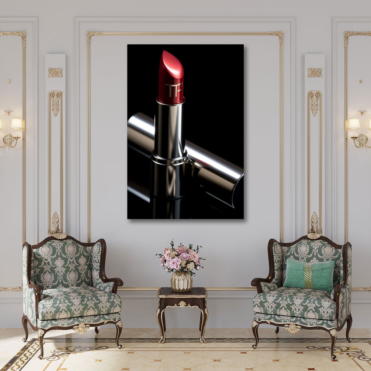 Roter Lippenstift Luxus schwarz und expressiv Wandbild