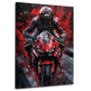Rotes Superbike mit Fahrer vor dunklem Hintergrund Wandbild