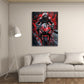 Rotes Superbike mit Fahrer vor dunklem Hintergrund Wandbild